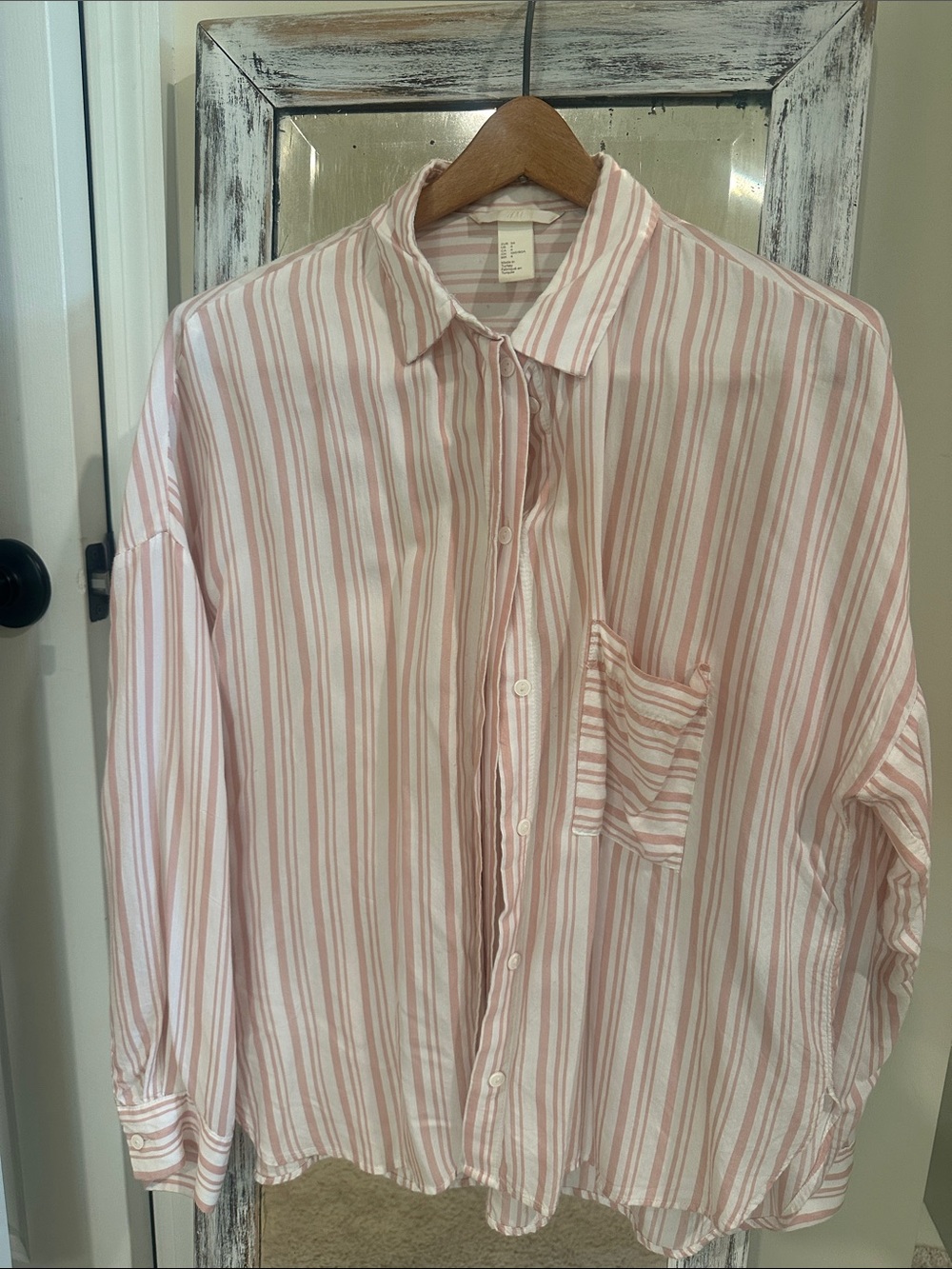 H&M Pink and White Striped Button-Down Shirt